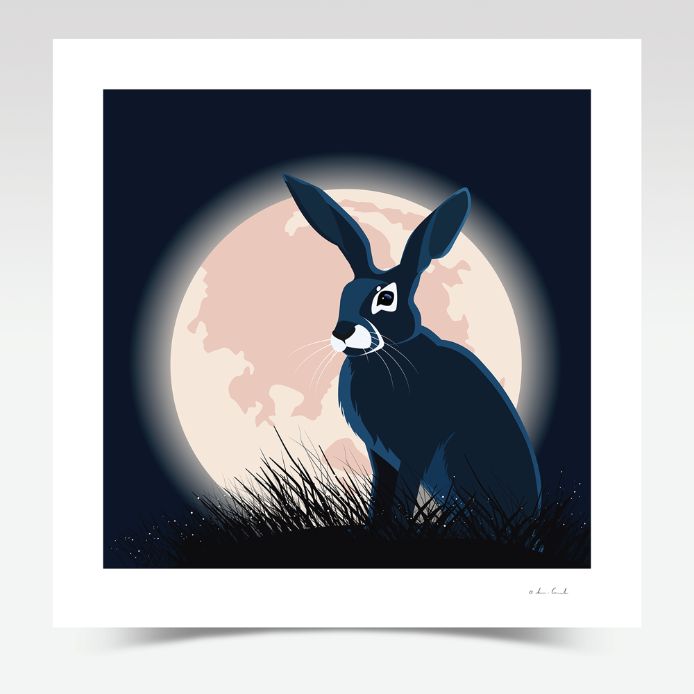 The Hare and the Moon (400 x 400mm) - Giclée Fine Art Print